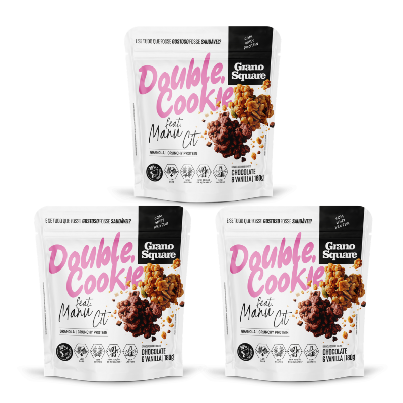 Kit 3 Granolas GranoSquare Double Cookie Feat Manu Cit 180g