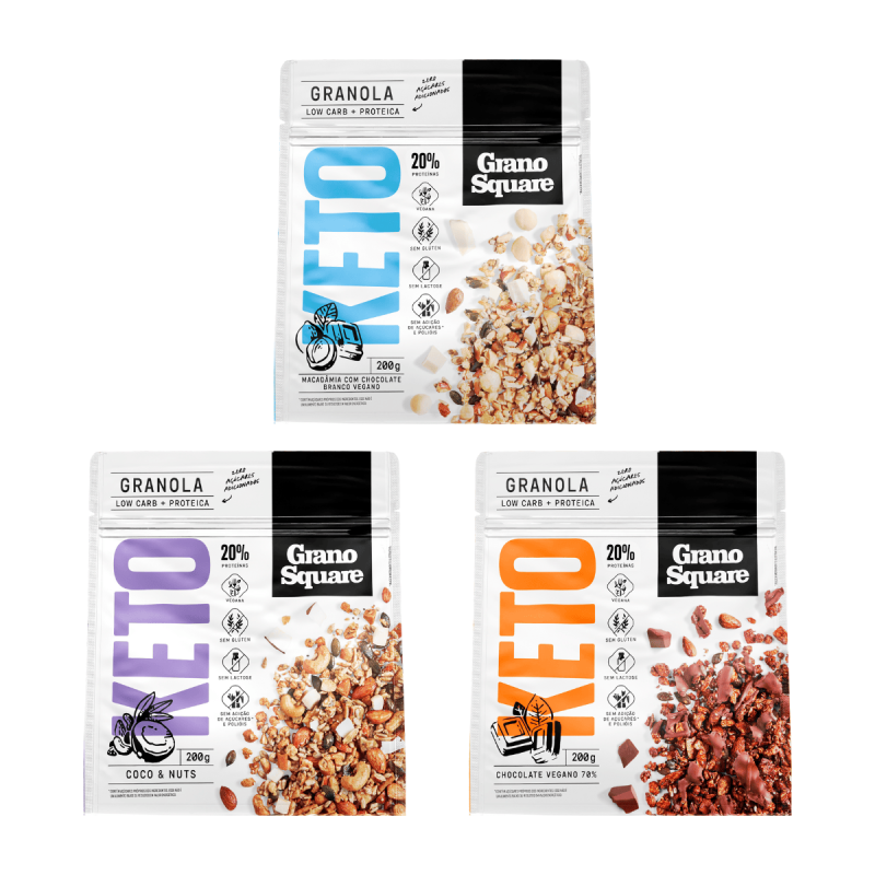 KIT 3 Granolas GranoSquare Linha KETO 200g